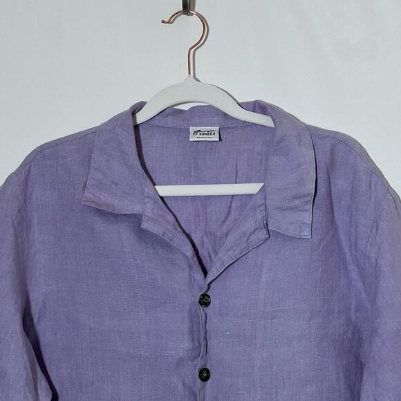 CP Shades Short Sleeve Linen Button Down Top Purple Women Size M Organic Minimal - Picture 3 of 8